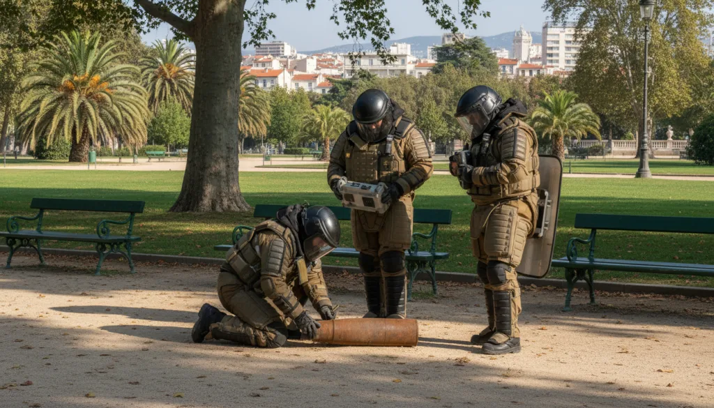 intervention des équipes de déminage au parc borély à marseille pour sécuriser la zone suite à la découverte d'un obus.